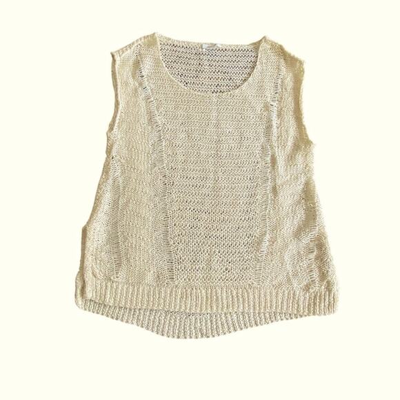 Helmut Lang Ivory Destroyed Artisanal Hollow Knit Linen Cap Sleeve Sweater - Picture 11 of 13